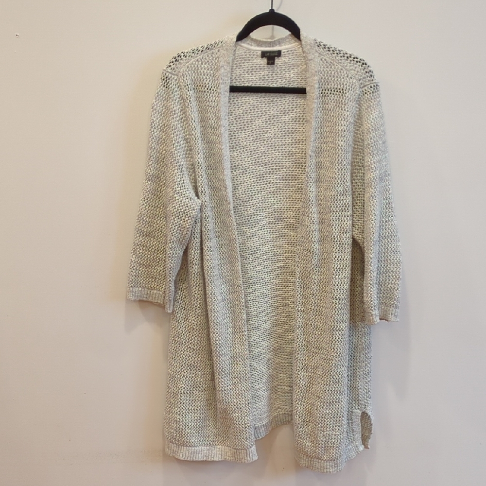 J.Jill Cotton Open Knit Spring Summer Beach Coastal Cardigan Gray Size XXL ECU